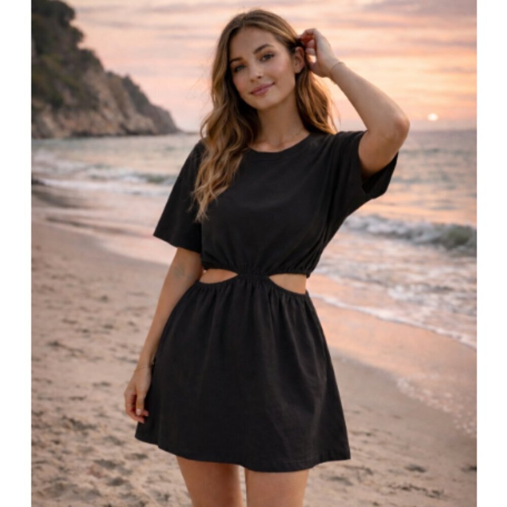 NWT FREE PEOPLE BEACH FP BEACH Cut Out Tee Romper Dress Black Large